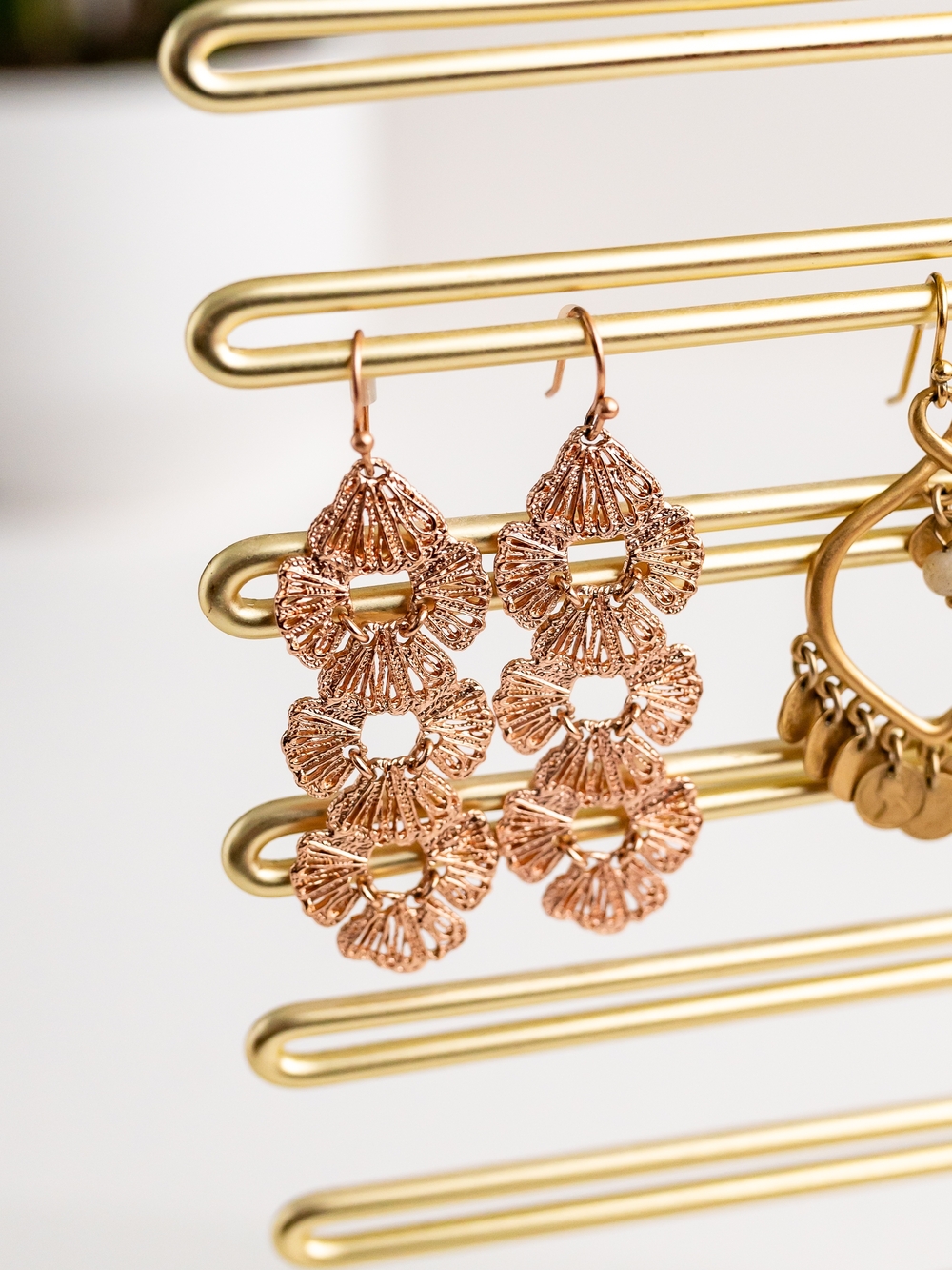 Rose Gold Floral Drop Earrings - Women Jewelry